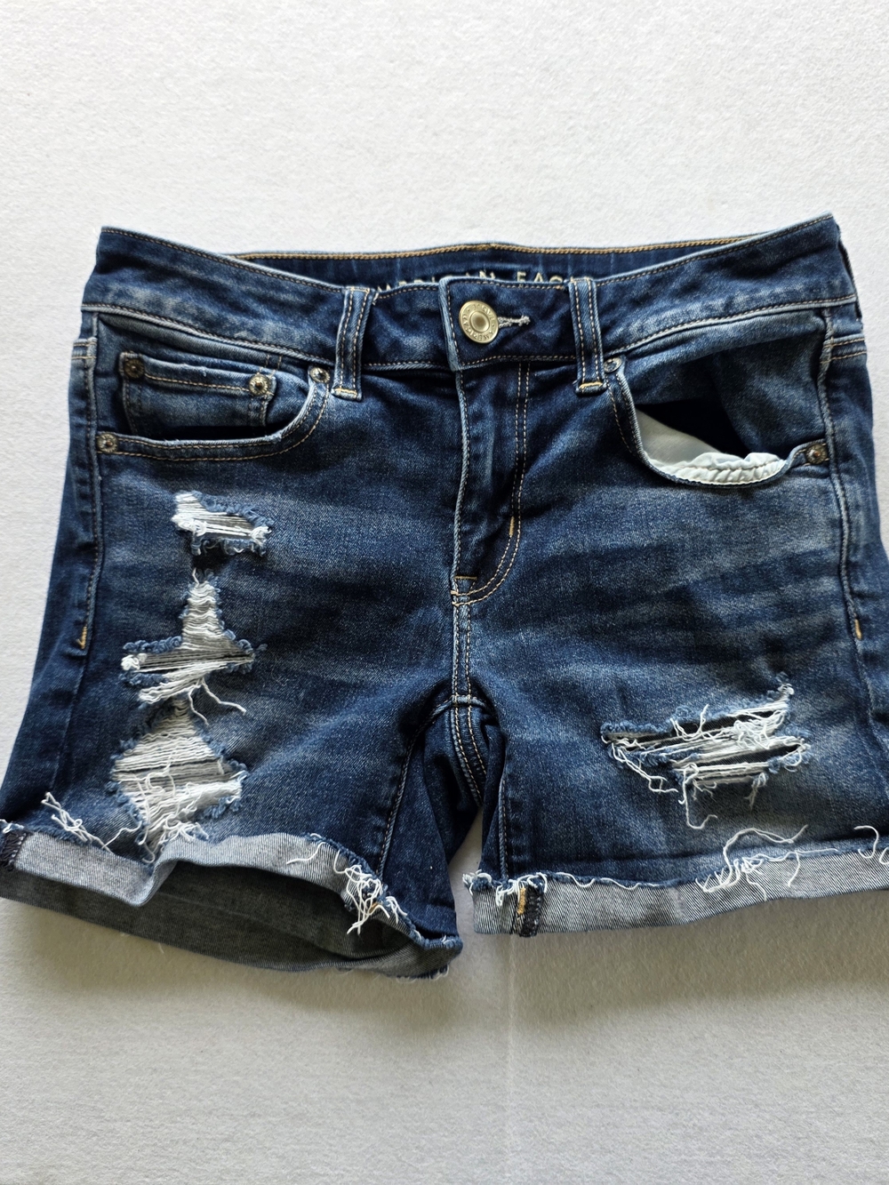 American Eagle Outfitters Dark Blue Distressed Denim Jean Shorts